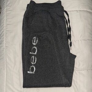 bebe Charcoal Gray Logo Joggers with Sparkle Detailing